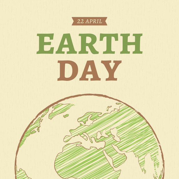 Vector happy earth day ecology concept design with globe map drawing and leaves on light brown background