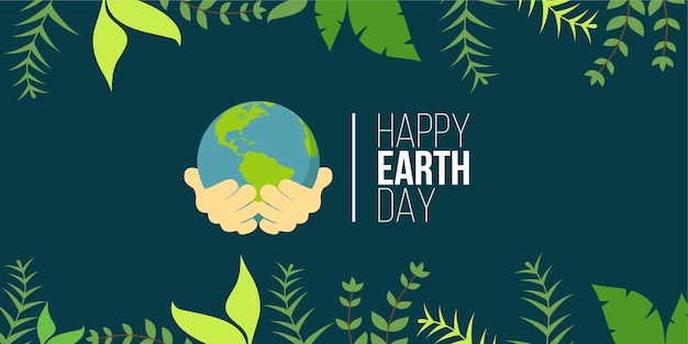 Happy earth day Ecology concept Design with globe map drawing and leaves on light brown background