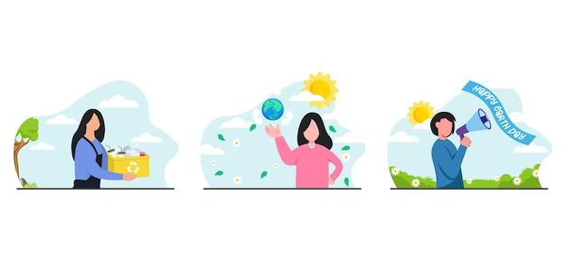 happy earth day flat bundle design