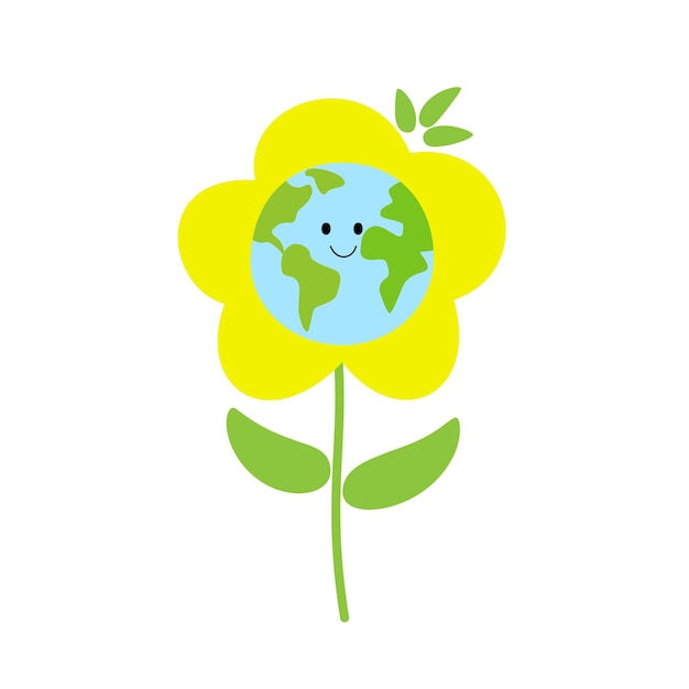 Happy Earth Day greeting card with cute cartoon Earth Vector illustration