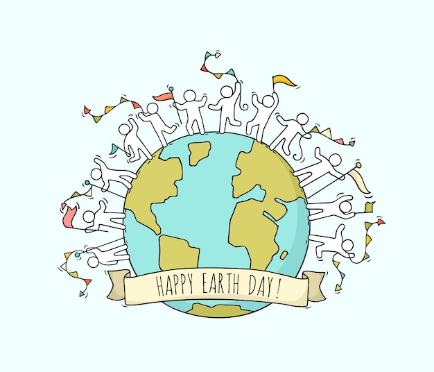 Happy earth day. hand drawn cartoon   illustration.