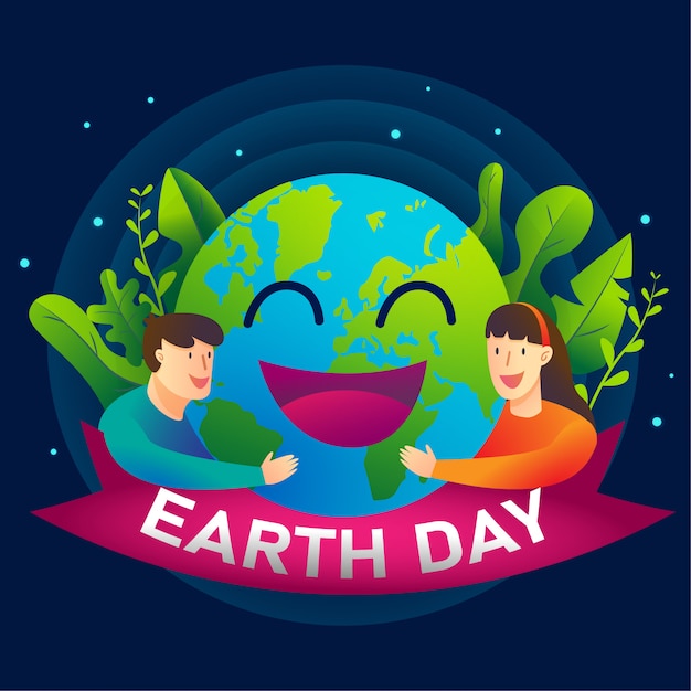 Happy Earth day.   human hug the earth illustration with dark background graphic