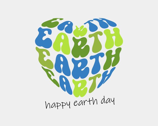 Happy earth day illustration retro 3d typography art on white background