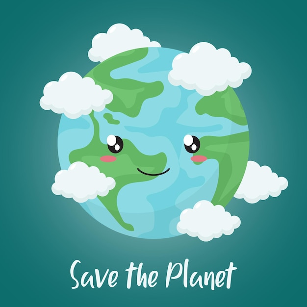 Happy Earth Day Planet Earth Cartoon Character Smiling Vector illustration