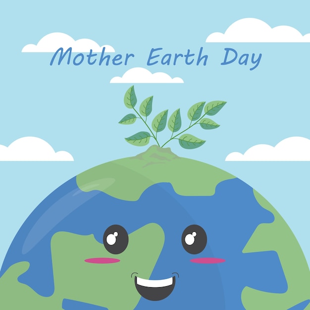 Happy earth day planet earth cartoon character smiling vector illustration