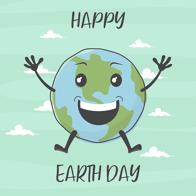 Happy earth day planet earth cartoon character smiling vector illustration