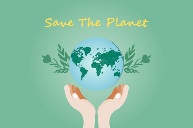 Happy earth day template Earth and hands Environmental problems and environmental protection concept Vector illustration