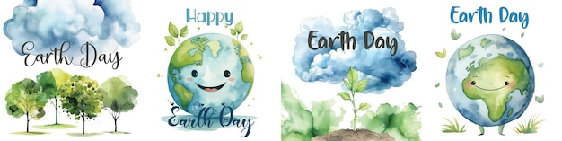 Happy Earth Day watercolor Card about saving the planet nature and ecology