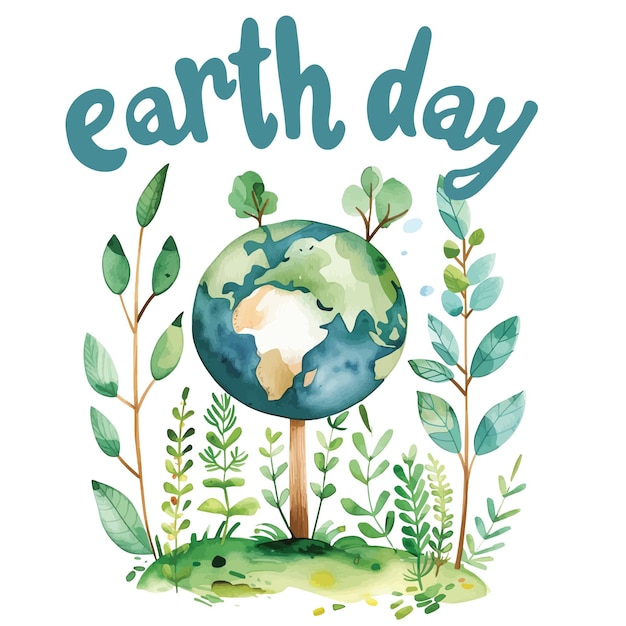 Happy Earth Day watercolor Card about saving the planet nature and ecology