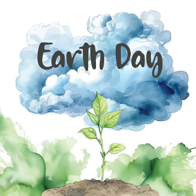 Happy Earth Day watercolor Card about saving the planet nature and ecology