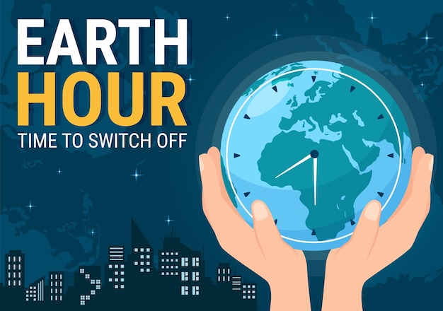 Happy Earth Hour Day Illustratie met wereldkaart en tijd om uit te schakelen in slaap Handgetekende sjablonen