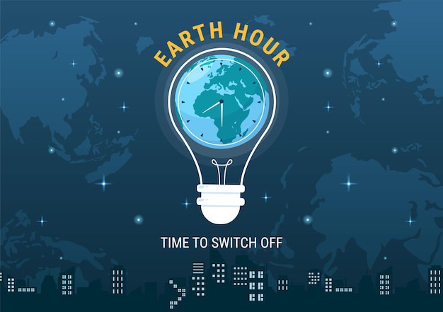 Happy Earth Hour Day Illustratie met wereldkaart en tijd om uit te schakelen in slaap Handgetekende sjablonen