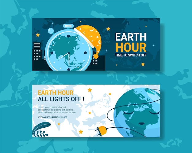 Happy Earth Hour National Day Horizontal Banner Flat Cartoon Hand Drawn Templates Illustration