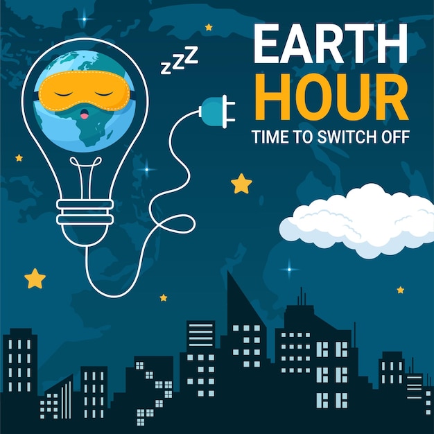 Happy Earth Hour Национальный день Социальные сети Фоновая иллюстрация Мультфильм рисованной шаблоны