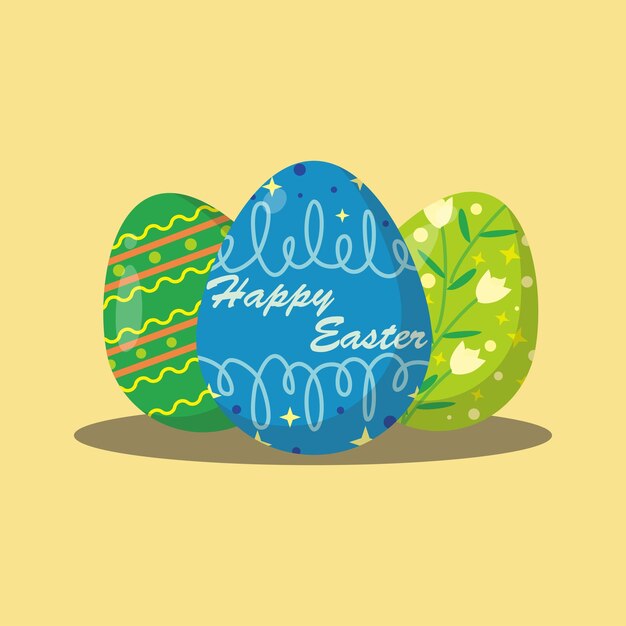 Счастливой пасхи 3 простой синий и зеленый значок яйца на мягком оранжевом фоне векторной иллюстрации eps10
