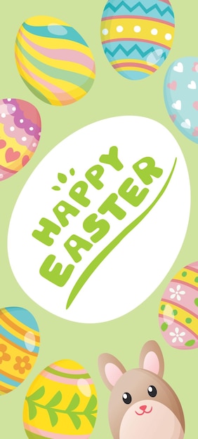 Happy Easter background with cute bunny and colorful eggs Vector illustration