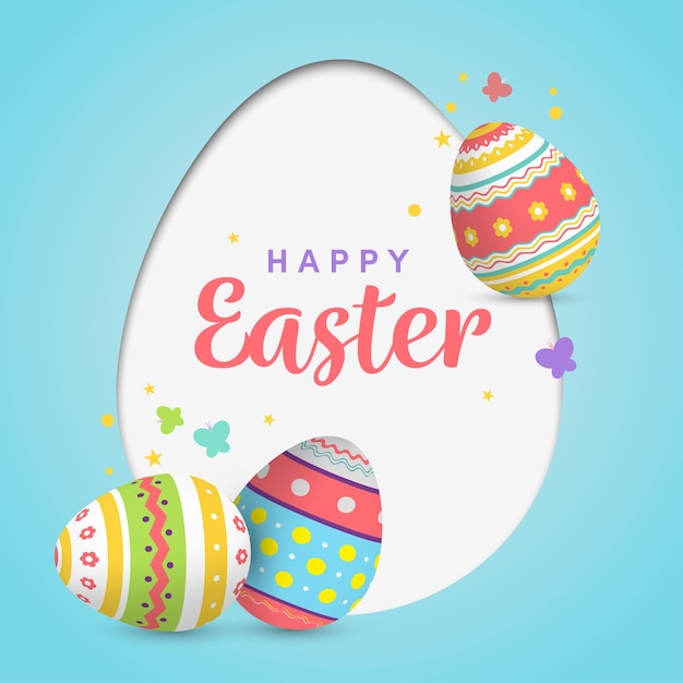 Vector happy easter background with decorated eggs
