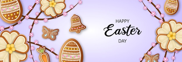 Happy easter background with gingerbread cookies