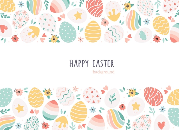 Happy easter background with painted easter eggs hand drawn vector illustration