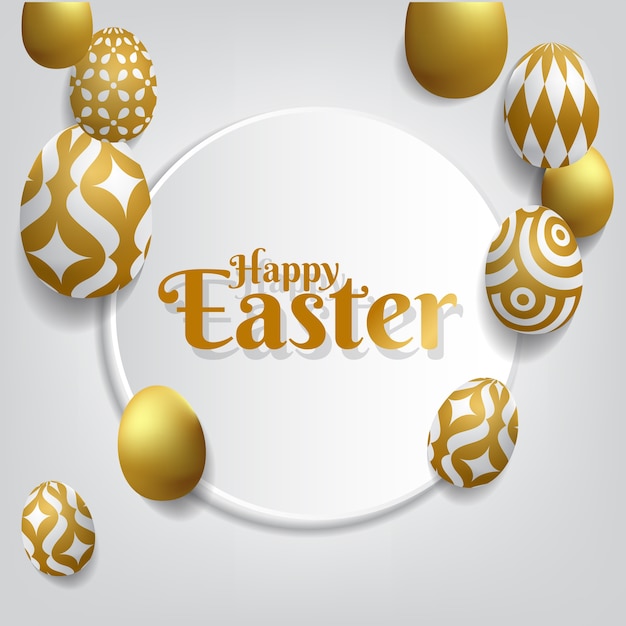 Happy Easter background with realistic golden decorated eggs