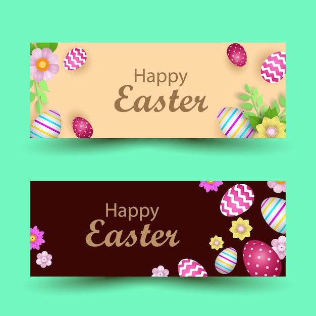 Vector happy easter banner. beautiful painted eggs