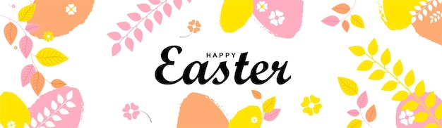 Vector happy easter banner design with easter background and spring