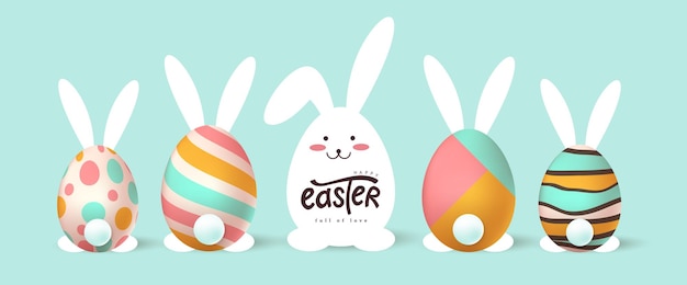向量复活节快乐横幅。复活节兔子和蛋