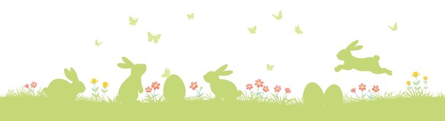 Happy Easter banner Easter seamless pattern with bunnies and eggs easter horizontal background