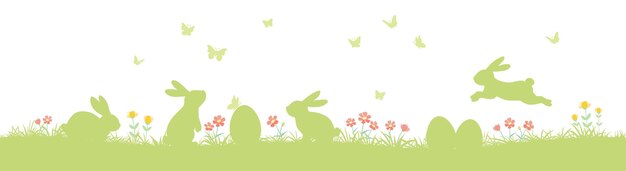 Happy easter banner easter seamless pattern with bunnies and eggs easter horizontal background