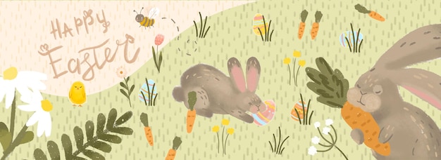 Vector happy easter banner header of vector illustration