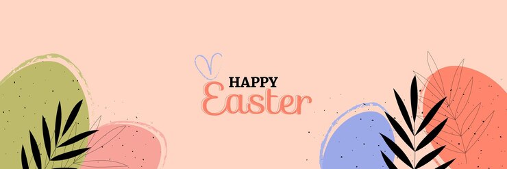 Happy Easter Banner, Header voor Website, Horizontale Poster, Trendy Easter Design met belettering
