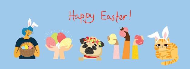 Banner di buona pasqua stile moderno e minimale intestazione del biglietto di auguri poster orizzontale per il sito web