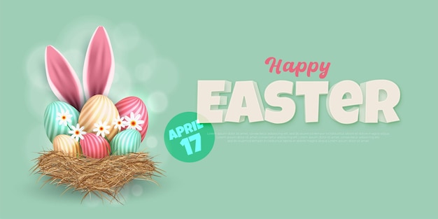 Happy easter banner template with eggs in pastel colors template