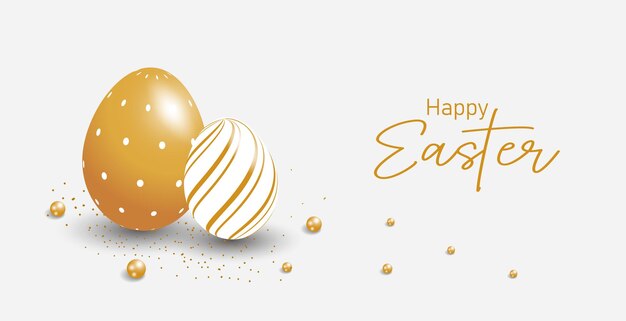 Happy easter banner template with luxury gold color tone and gold eggs.