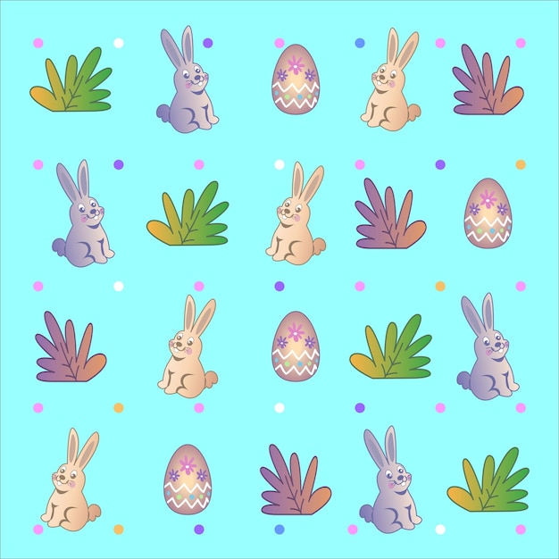 Happy Easter banner. Trendy Easter design with eggs and bunnies in pastel colors.