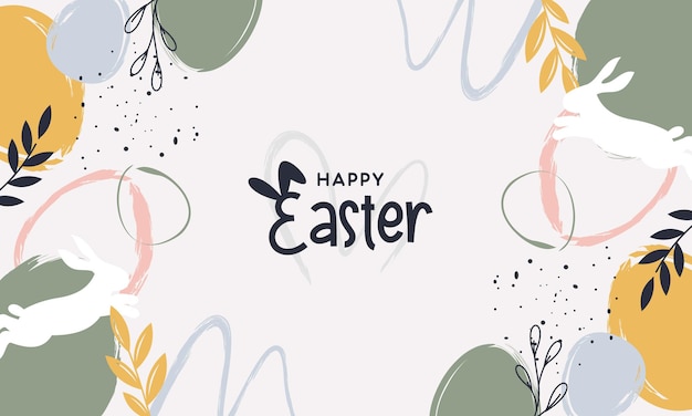 Vector happy easter banner trendy easter design with typography and easter elements in pastel color