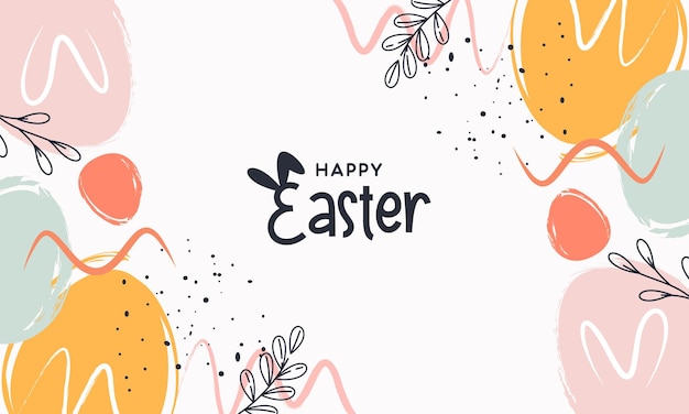 Vector happy easter banner trendy easter design with typography and easter elements in pastel color