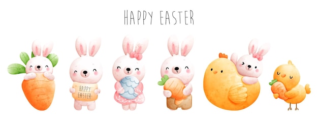 Happy easter banner with cute bunny vector illustration