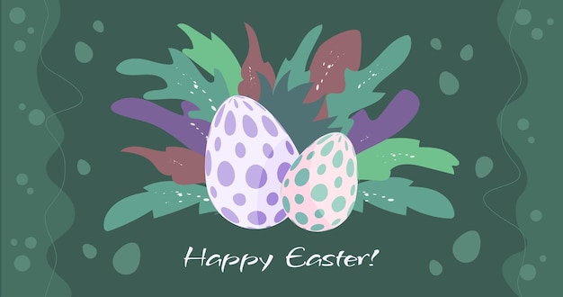 Vector happy easter banner with decorated eggs hidden in grass modern poster greeting with spring