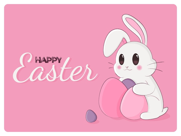 Happy Easter banner with frame Trendy Easter design with cute bunny typography and eggs