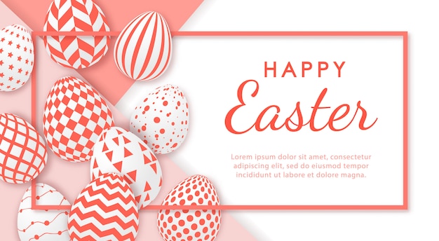 Happy easter banner with realistic eggs and space for text.