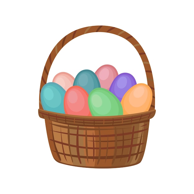 Happy Easter Basket with colorful Easter eggs For postcards banners flyers