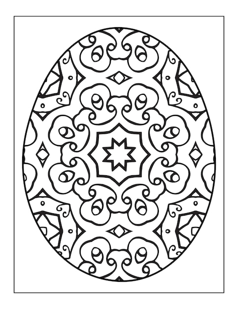 Vector happy easter black and white mandala flower coloring book for adults