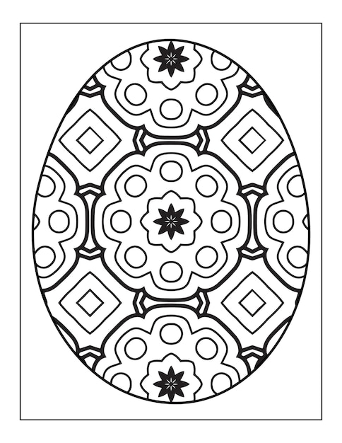 Vector happy easter black and white mandala flower coloring book for adults