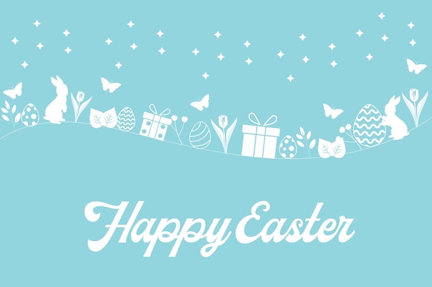 Happy Easter bunnies design Cute Easter bunny with eggs and holiday gifts Easter Concept