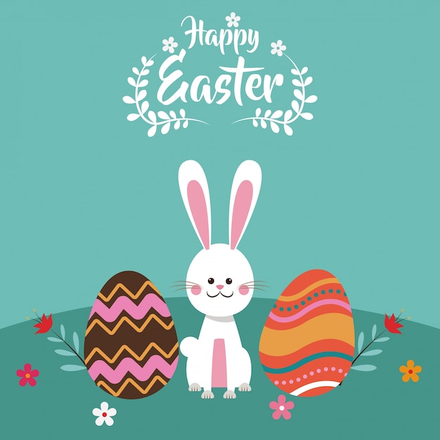 happy easter bunny egg flowers