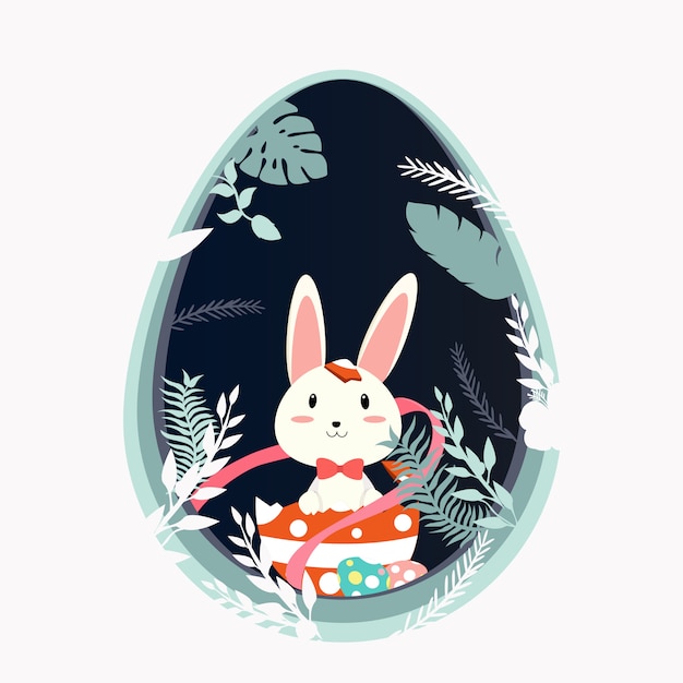 Happy easter bunny in the forest.