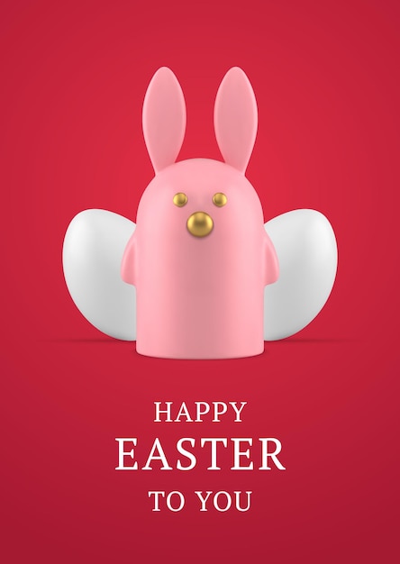 Happy Easter bunny karakter kippeneieren 3d wenskaart ontwerp sjabloon realistische vectorillustratie