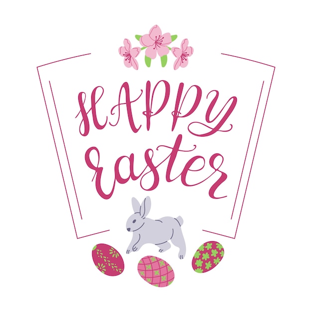 Happy easter calligraphic greeting card with bunny