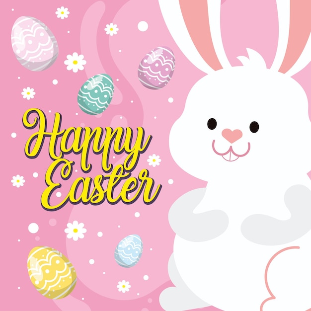 happy easter car bunny and easter eggs vector